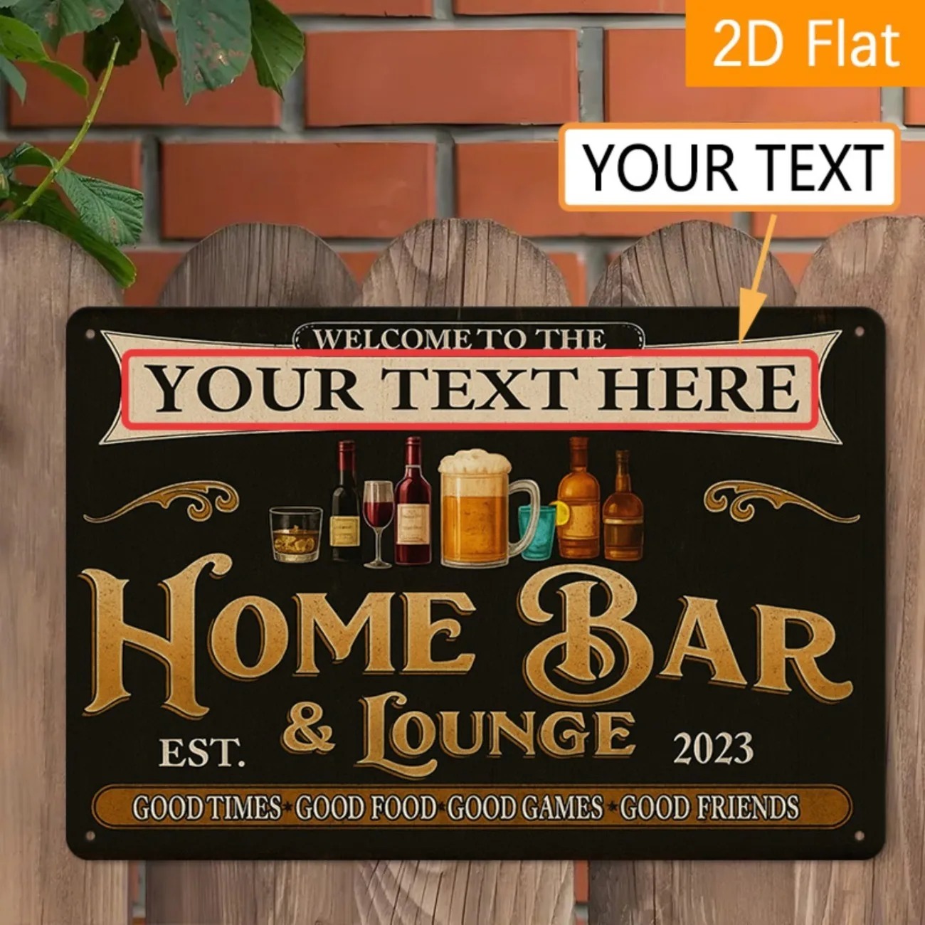 Home Bar Lounge - Letrero Metálico Personalizado con Texto Vintage