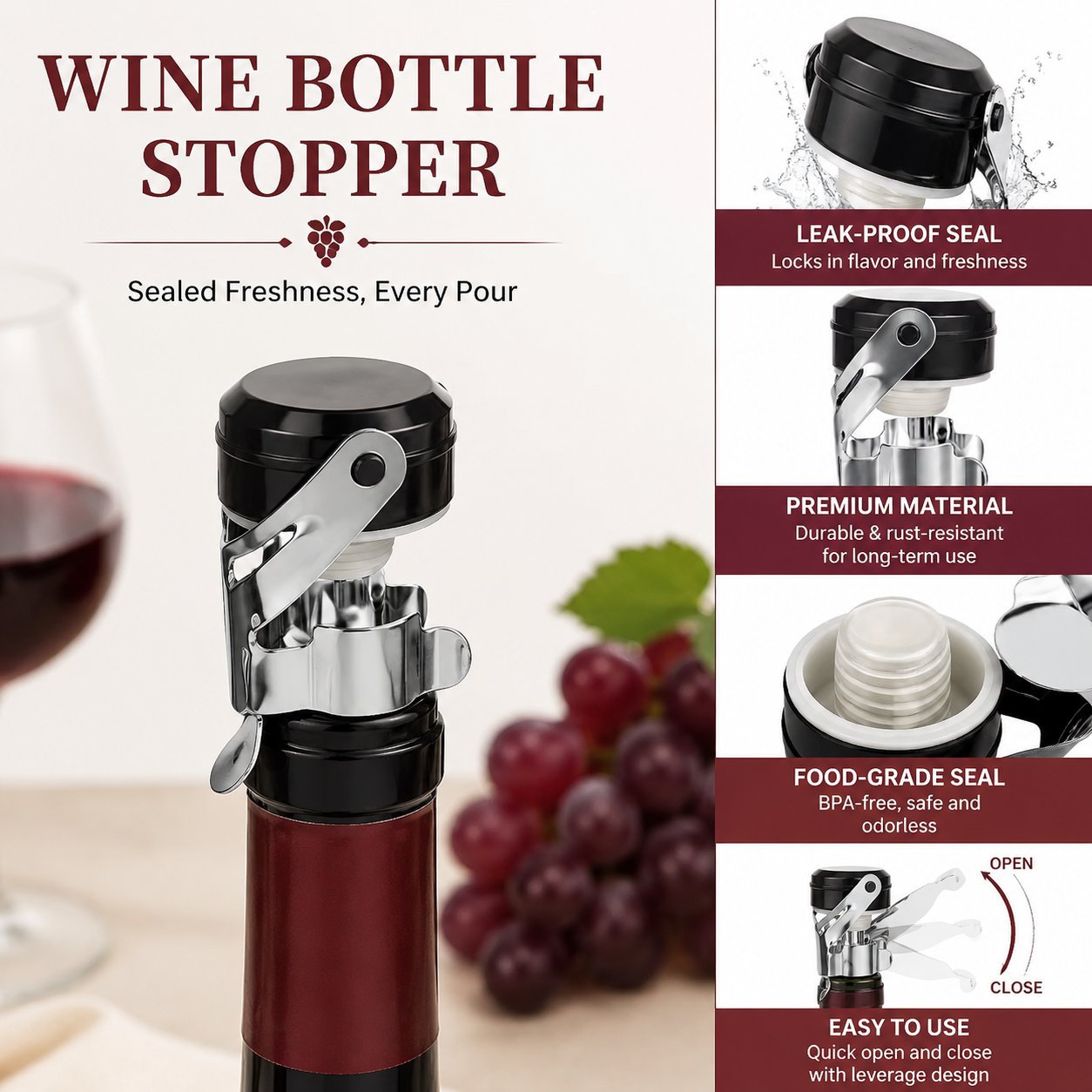 Wine Preservation Pump - Cabilock - Juego de 3 Tapones