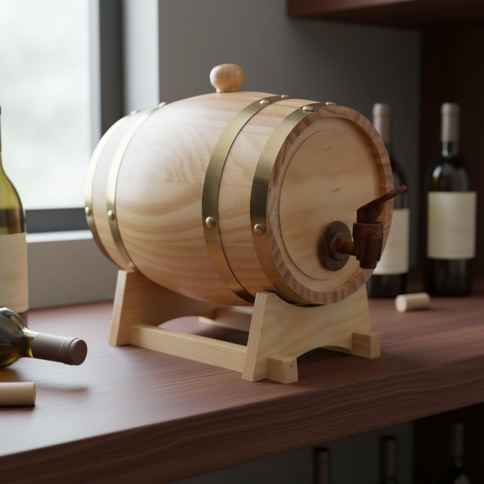 Barril de madera de abeto con  - Home Bar Stand reseña y precio